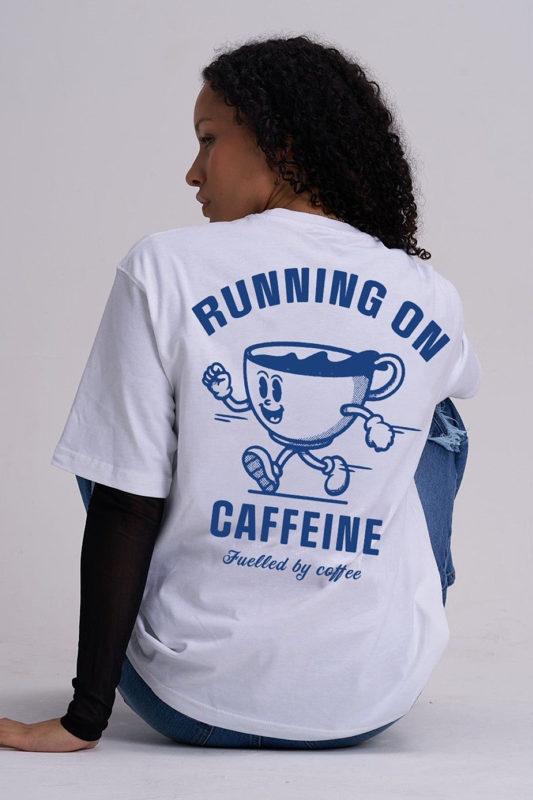 WHITE RUNNING ON CAFFEINE TEE